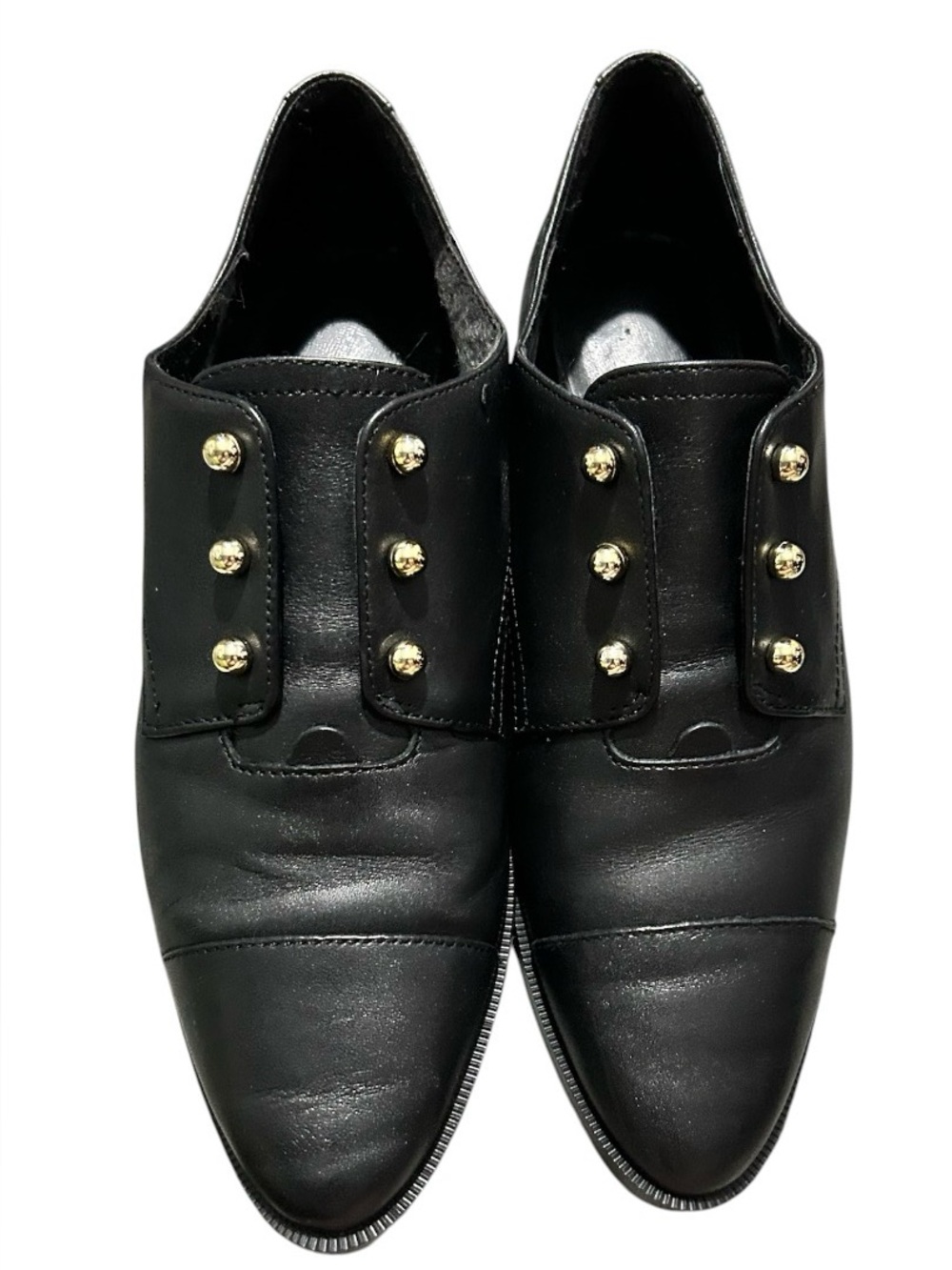 Nine West Black Slip-On Moccasins with Gold Stud Accents